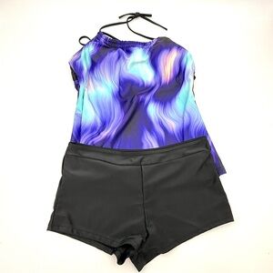 NEW Pallet Pull Purple & Blue Tie Dye Look 2 Piece Swim Bathing Suit Size Medium